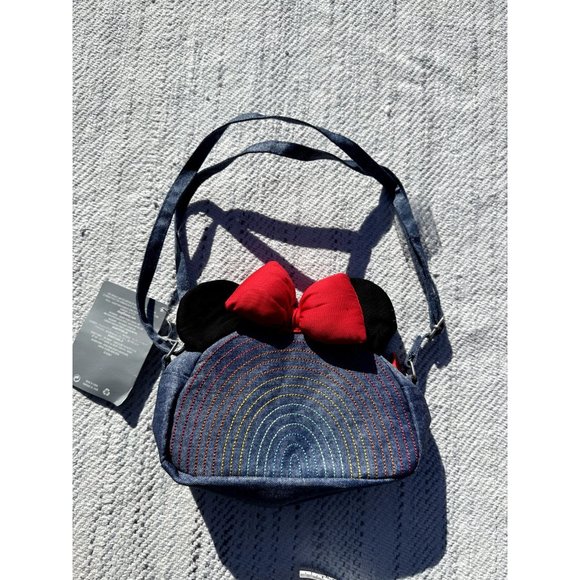 Disney Purse Minnie Mouse Pride Denim Bag 3D Ears Rainbow Crossbody Costume Cop - Picture 1 of 8